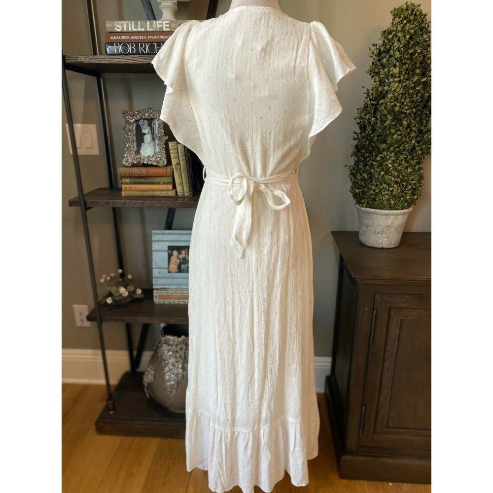 (Sold) DREW Maggie White Gold Shimmer Wrap Midi Dr - Picture 6 of 7